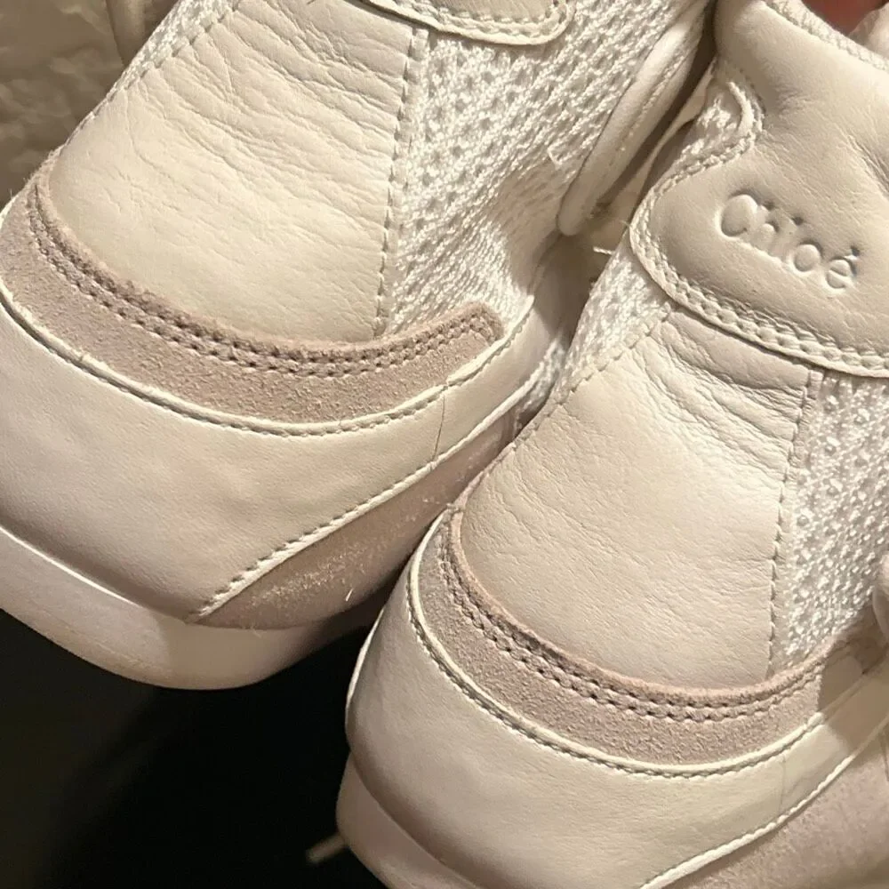 Chloe Women’s Size 41 Kick Leather & Mesh High Top Sneaker Cloudy Cream NEW